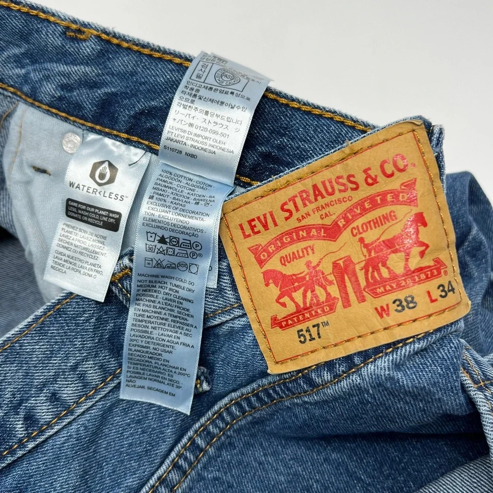 Levis 517 Mens Bootcut Jeans Medium Wash Blue Denim 38x34 High Rise
